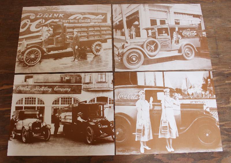 lot 7392 image: Lot of 4 Black and White Photo Prints Depicting Coca Cola Delivery Vehicles- 14 x 11- Very Cool
