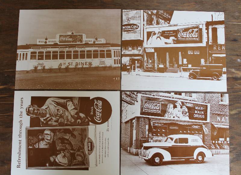 lot 7394 image: Set of 4 Black and White Photo Prints- Depicting Coca Cola BuildingsAds- 14 x 11- So Neat
