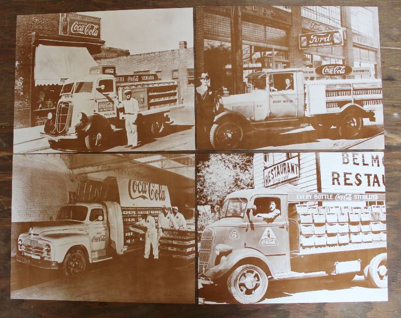 lot 7398 image: 4 Black and White Photo Prints Depicting Coca Cola Delivery Trucks- 14 x 11- Neat
