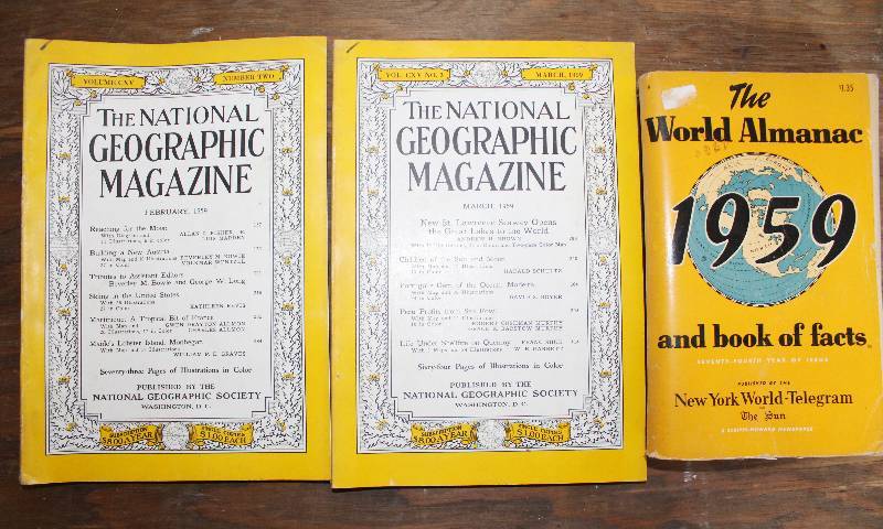 lot 7414 image: 1959 National Geographic Books- February and March- World Almanac Included- So Cool