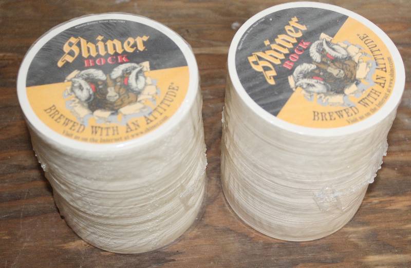 lot 7429 image: 2 Sleeves of Shiner Bock Disposable Drink Coasters- About 200 Total