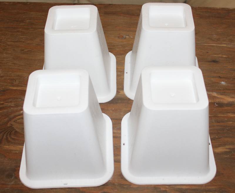 lot 7460 image: Set of 4 White 5 Inch Bed Lifts- Great for Under the Bed Storage