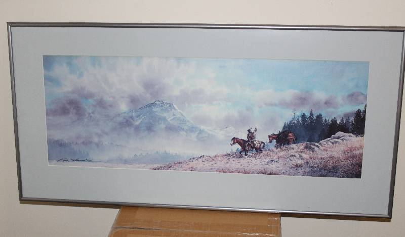 lot 7466 image: Framed in Glass Landscape Picture w Horse- Neat