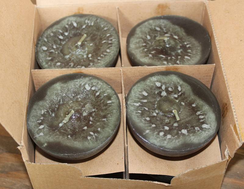 lot 7483 image: Box of 8, 3.5 Inch Half Ball Pine Scented Candles- Very Neat