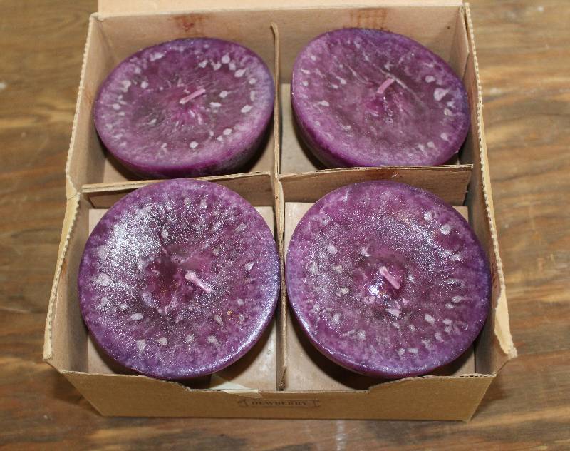 lot 7485 image: Box of 8, 3.5 Inch Half Ball Dewberry Scented Candles- Very Neat