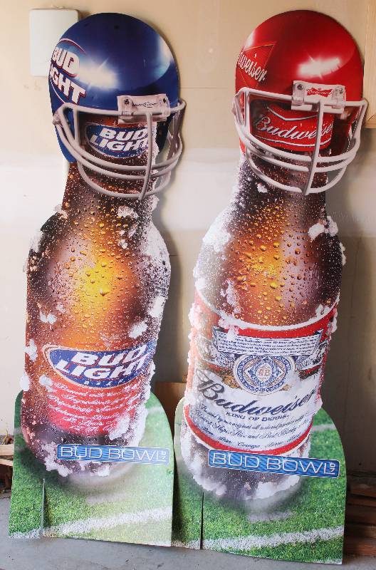 lot 7495 image: 2 Budweiser and Bud Light Foam Board Decorations - Very Cool OVER 5 FEET TALL