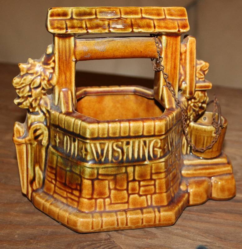 lot 7567 image: Vintage McCoy Pottery Wishing Well Planter w PailChain- Very Pretty