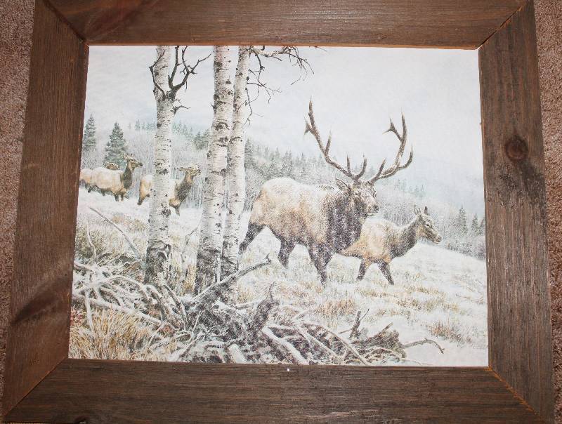 lot 7576 image: Wildlife Painting on Canvas w Beautiful Rustic Wood Frame