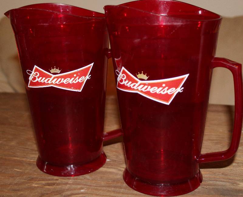 lot 7601 image: Lot of 2 Budweiser Pitchers- Perfect for Any Man Cave