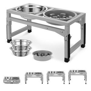 lot 6272004 image: Veehoo Elevated Dog Bowls, Metal Raised Dog Bowl Stand with Slow Feeder & 2 Stainless Steel Food Water Bowl, Non-Slip Dog Dish Adjusts to 3.7, 9, 11 and 12 for Large Medium Small Dogs, Grey