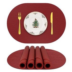 lot 6272014 image: Silicone Placemats, Oval Placemats for Dining Table, Non-Slip Kids Placemats, Waterproof Heat Resistant Washable Indoor & Outdoor Placemat for Patio Table (Wine Red-Oval)