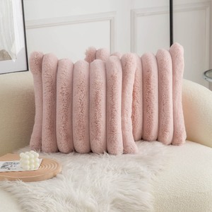 lot 6272023 image: Neelvin Pink Faux Fur Cozy Soft Striped Decorative Throw Pillow Covers 18x18 inch Set of 2,Velvet Pillowcase Cushion Case for Sofa Couch