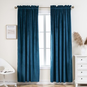 lot 6272035 image: PLEASANT BOULEVARD Velvet Curtains 2 Panels Heavy Blackout Window Drapes with Rod Pocket, Thermal Insulated Darkening Curtains for Living Room, Bedroom, & Home Decor (52 W x 108 L, Teal)