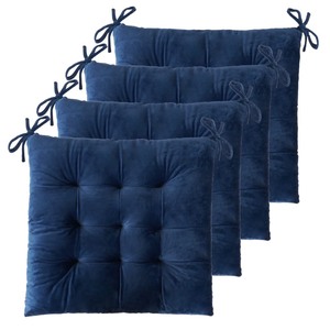 lot 6272043 image: ELFJOY 2 Pack Chair Cushions for Dining Chairs Chair Pads Cushion for Kitchen Office Tufted Square Seat Cushion with Ties (16 Navy Velvet)