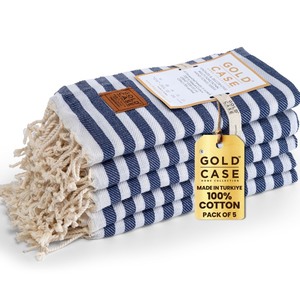 lot 6272045 image: Gold CASE Turkish Hand Towels for Bathroom Set of 5-20 x 40-100% Cotton Bathroom Hand Towels - MYRA Kitchen Hand Towel for Spa, Face, Tea & Dishcloth - Decorative Hand Towels - Navy Blue