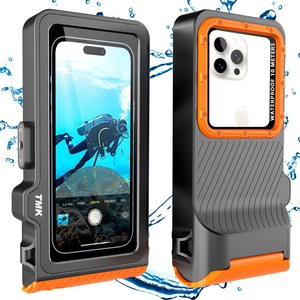 lot 6272054 image: Waterproof Phone Case, Outdoor Diving Snorkeling Swimming Surfing Cover, Underwater Touch Screen Housing for iPhone 16 Pro Max Samsung S24 Ultra No More Than 6.9 Inch (Black Orange, 4TH GEN)