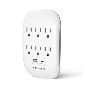 lot 6272061 image: Multi Plug Outlet Extender,WZYUEQIU 6 Outlet Splitter and 2 USB Ports(1 USB A,1USB C), Multi Outlet Plug Adapter for Home Office Hotel Dorm Essentials, White
