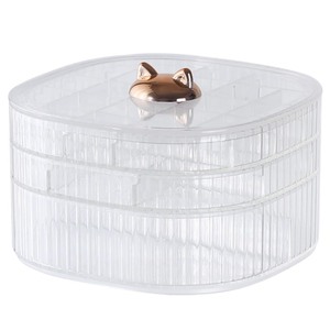 lot 6272062 image: HALAFE Jewelry Box, 3-Layer Acrylic Jewelry Organizer with Cat Shape Handle, Clear Jewelry Boxes for Women Girls, Make up Organizer, Jewelry Storage Holder (Clear, Cat)