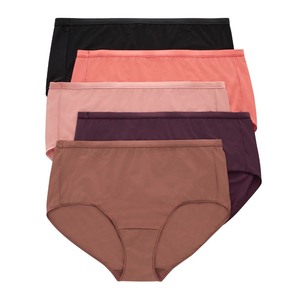 lot 6272063 image: Hanes Plus Size Mesh Brief, Breathable Panties for Women, No-Show Underwear, 5-Pack, TanPurplePinkCoralBlack, Size 14