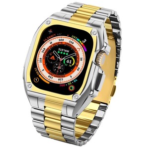 lot 6272074 image: V-MORO Metal Case and Bands Compatible with Apple Watch Ultra 2Ultra,Business Stainless Steel Strap Heavy Duty Metal Protector Cover for iWatch,Men Watch Strap for Apple Watch 49mm SilverGold
