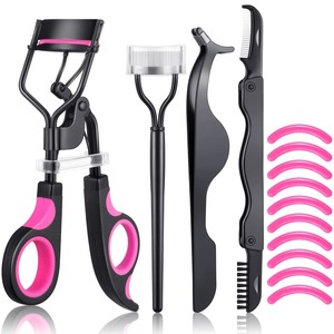 lot 6272080 image: 14 Pieces Eyelash Curler Kit Eyelash Comb Eyebrow Brush Eyelash Tweezers False Eyelashes Applicator Tool Eyebrow Trimmer Silicone Refills Pads for Women (Black and Purple)(Black and Purple)