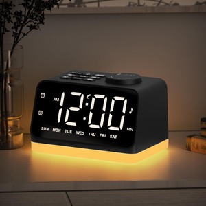 lot 6272084 image: Digital Alarm Clock with FM Radio for Bedroom, 8 Colors Night Light with 2 Charging Port, Sleep Sound Machines with Timer, Dual Alarm, Loud Alarm and Easy to Use for Seniors and Kids as Gift (Black)