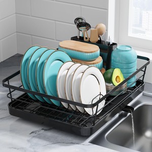 lot 6272090 image: Sakugi Dish Drying Rack - Stainless Steel Dish Rack with Drainboard for Kitchen Counter and Sink, 12.0W x 15.6L, Black