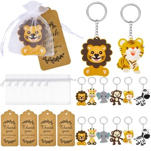 lot 6272092 image: 90 Pcs Cute Jungle Animal Keychains 30 Sets Zoo Animals Party Favors Safari Animal Keychains with Thank You Kraft Tags and White Organza Bags for Baby Shower Birthday Party Decorations