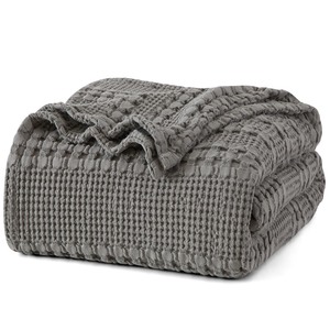 lot 6272093 image: PHF 100% Cotton Waffle Weave Blanket King Size for Bed, Lightweight Washed Cotton Blanket - 108x90 Aesthetic Soft Woven and Breathable Blanket for Sofa Home Decor - Dark Grey