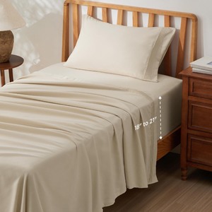 lot 6272096 image: Bedsure Deep Pocket Twin Sheets Set - Fits Mattresses Up to 21 Thick, 3 Piece Air Mattress Sheets with Deep Pocket, Moisture Wicking Soft Cooling Bedding Sheets & Pillowcases, Beige