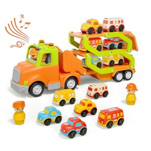 lot 6272100 image: Wanborns Car Toys for 2 3 4 5 Years Old Kids, Transport Car Carrier Truck Toy with 6 Vehicle, 30in Foldable Track Trailer with Light & Sound Effects