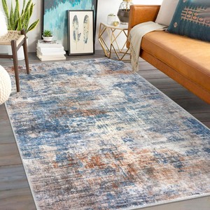 lot 6272104 image: IOHOUZE Abstract Area Rugs 5x7 Ft Washable Rugs for Living Room, Non Slip Dining Room Rug, Printed Faux Wool Rugs for Bedroom, Floor Carpet for Office Nursery Playroom, Blue Rust - Retail $80.29