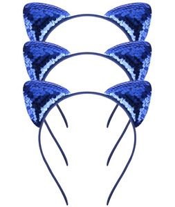 lot 6272106 image: UNDEHAAC 3 Pack Blue Cat Ears Headband for Women Boys & Girls, Holiday Party Cosplay Role Play Cats Costume Accessories, Reversible Sequin Cat Ears