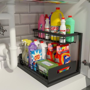 lot 6272107 image: REALINN Under Sink Organizer, Pull Out Cabinet Organizer 2 Tier Slide Out Sink Shelf Cabinet Storage Shelves, Under Sink Storage for Kitchen Bathroom Cabinet