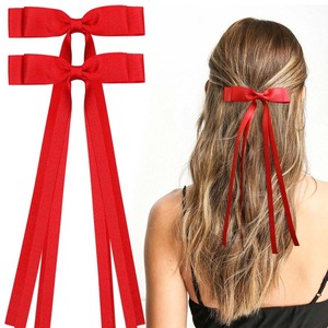lot 6272108 image: VOBOBE 2PCS Hair Bows for Women Girls, Tassel Ribbon Bowknot Hair Clips Barrettes for Girl with Small Long Tail Solid Satin Hair Accessories (Red-Glitter)