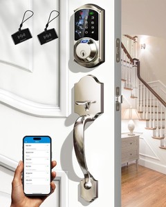 lot 6272109 image: Veise Fingerprint Smart Locks for Front Door with Handle Set, App Control, Keyless Entry Keypad Deadbolt, Digital Electronic Touchscreen, Easy Install, Auto Lock, Satin Nickel - Retail $203.75
