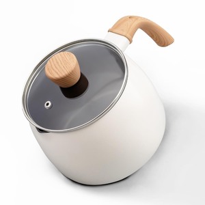 lot 6272113 image: LISOS 2.5 Quart Non-stick Sauce Pan with Lid,Small Milk Pots for Cooking with Pour Spout,Aluminum stock Pot Wood Handle for kitchen,PFAS-Free,White