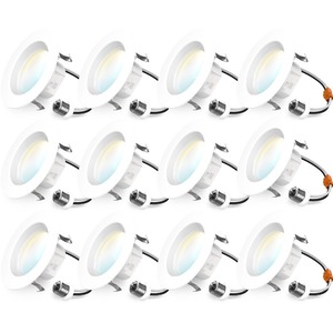 lot 6272130 image: Sunco 12 Pack LED Recessed Lighting 4 Inch, Selectable 2700K3000K3500K4000K5000K, Dimmable Can Lights, Baffle Trim, 11W40W, 660 LM, Damp Rated, Retrofit Installation