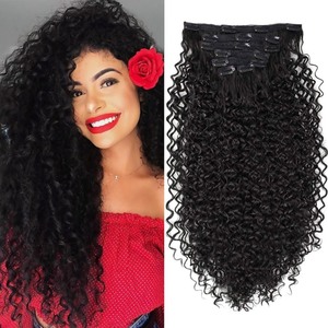 lot 6272138 image: BHF 26 inch Kinky Curly Clip In Hair Extension, Double Weft Full Head Japanese Heat Resistance Fiber 140g Synthetic Hair Extensions For Women 7pieces (#2)