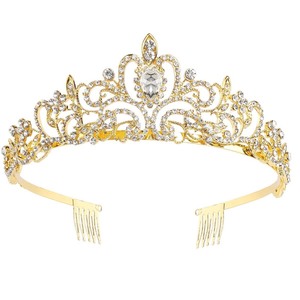 lot 6272139 image: Makone Crowns for Women Princess Tiaras for Girls Queen Crown and Comb Tiara for Wedding Birthday Pageant Bridal Prom Christmas Gift (Gold)