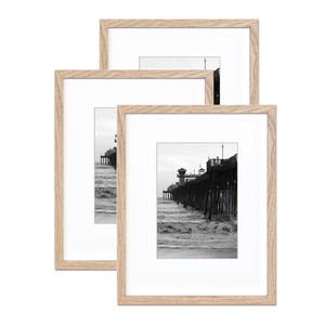 lot 6272149 image: TKYGU Light Oak Picture Frame11x14 mat to 8x10 set of 3, Modern Style Wood Composite frames 11x14 Poster Frame, 11 by 14 Frame Tempered Glass Photo Frames for Wall Art Prints for Home Decor
