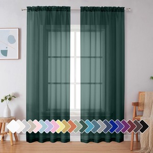 lot 6272154 image: Simplebrand Hunter Green Sheer Curtains 84 Inches Long 2 Panels, Light Filtering Rod Pocket Solid Color Window Sheer Curtain Panels, Elegant Curtains & Drapes for Living Room, Bedroom, 42 W x 84 L