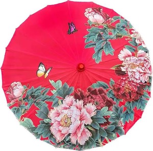 lot 6272155 image: Bestage 33 Rainproof Handmade Oiled Paper Parasol Silk Cloth Umbrella Chinese Japanese Art Classical Dance Umbrella for Wedding Parties Photography Costumes Cosplay Decoration and Other Events