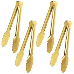 lot 6272160 image: 4 Pack Gold Serving Tongs XEVOM Gold Buffet Tongs Serving Utensils Salad Tongs Stainless Steel Gold Plated Buffet Serving Tongs,9 Inch