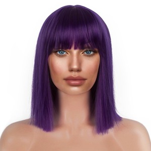 lot 6272161 image: LANCAINI Short Bob Wigs with Bangs for Women Synthetic Straight Hair Bob Cut Wig Shoulder Length Fashion Bob Cosplay Wig for Girl