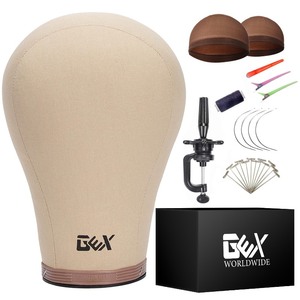 lot 6272165 image: gexworldwide GEX Cork Canvas Block Head Mannequin Head Wig Display Styling Head With Mount Hole (Light Brown, 22)