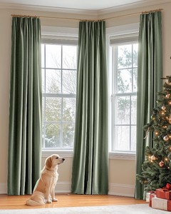 lot 6272181 image: jinchan Christmas Velvet Curtain for Living Room, Sage Thermal Insulated Luxury Drape for Bedroom 96 Inch Long, Stylish Design Privacy Room Darkening Window Treatment Rod Pocket 1 Panel, Sage Green