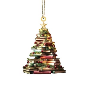 lot 6272182 image: Christmas Book Tree Ornament, Book Lovers Tree Ornament, Acrylic Tree Ornament Gift for Her Librarian, 2024 Christmas Ornaments, Book Club Gift - Flat Printed Acrylic Ornament (Not 3D)