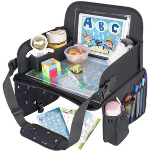 lot 6272186 image: MENZOKE Kids Travel Tray, Travel Tray for Kids Car Seat with Educational Drawing Board - �Tablet Holder &amp Cooler Cup Holder -� Portable Road Trip Essentials Kids Gifts for Car Trip, Airplane, Black