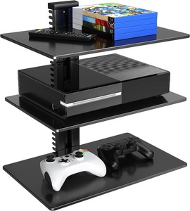 lot 6272187 image: Floating Wall Mounted Shelf AV Mount Shelf - Holds up to 16.5lbs - DVD DVR Component Shelf with Strengthened Tempered Glass - Perfect for DVD Players, TV Box and Cable Box by PERLESMITH, PSDSK3